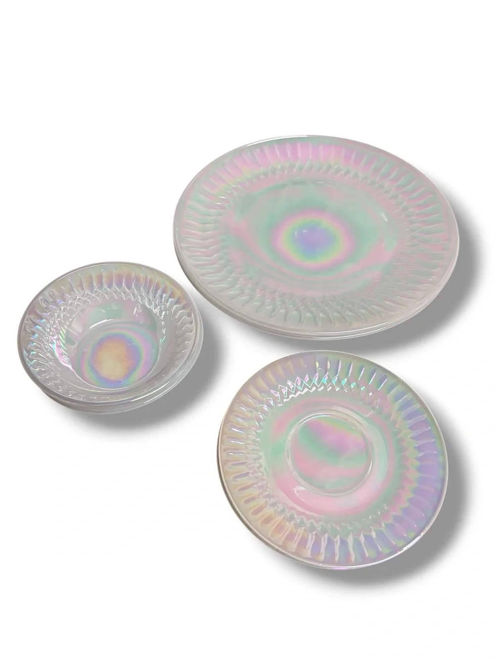 FEDERAL GLASS Moonglow Iridescent Dishes Set of Six VINTAGE